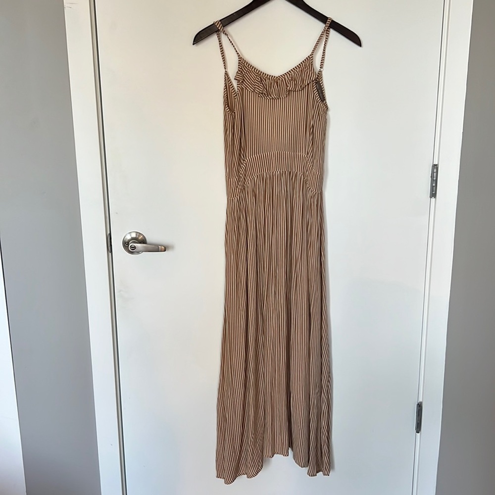 Tan and cream striped dress